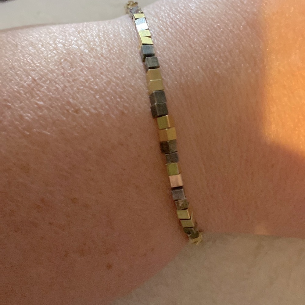 Vintage Bracelet, Magnetic Clasp, NWOT, Mixed Metal, square beads, 8 inch - Picture 6 of 6